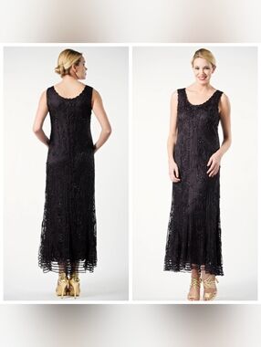 Soulmates 100% Silk Beaded Maxi Dress Size L Dark Purple Formal Evening Gown